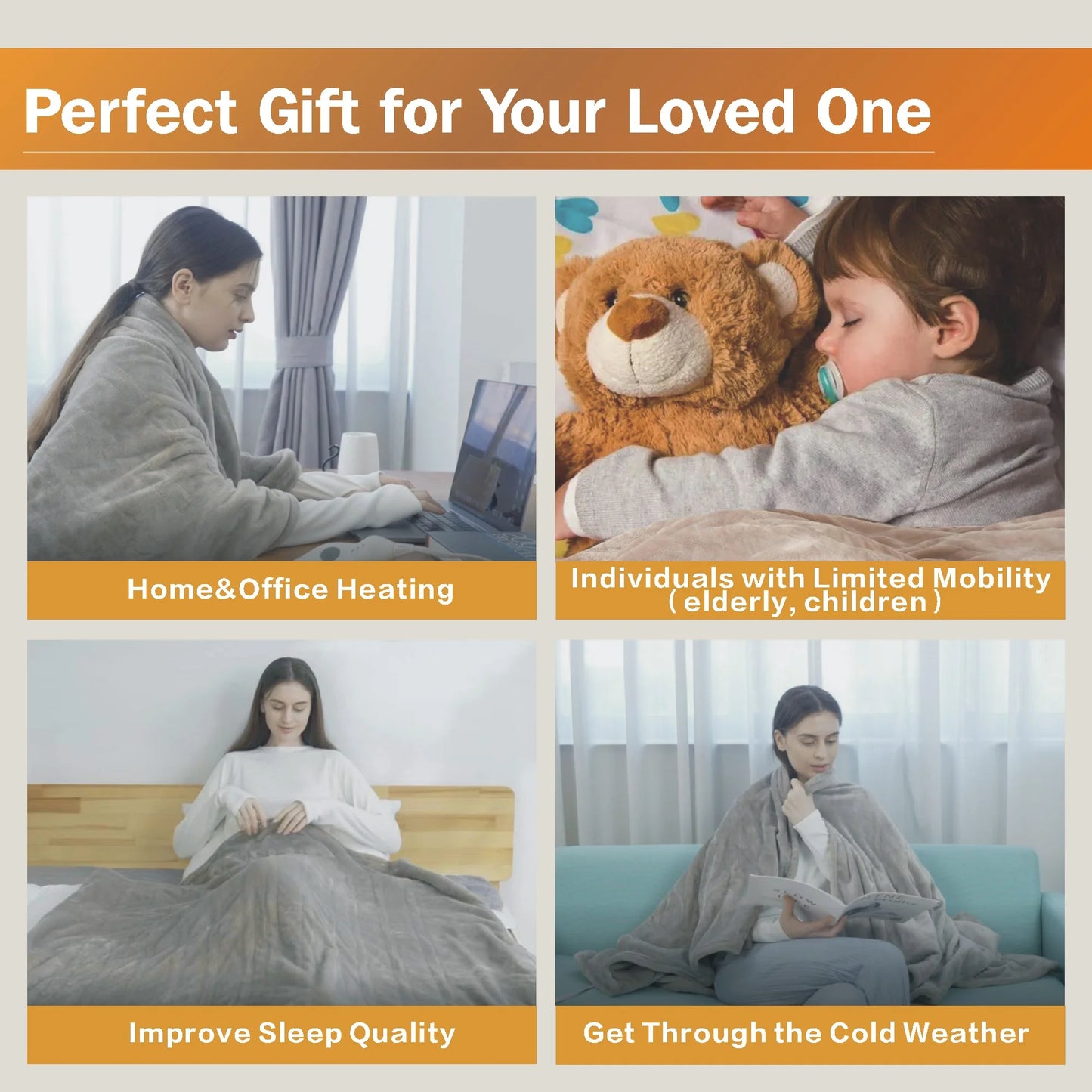 Electric Heated Blanket Throw,50"X60"Double Flannel Fabric Heated Throw Blanket for Home Office, Camel