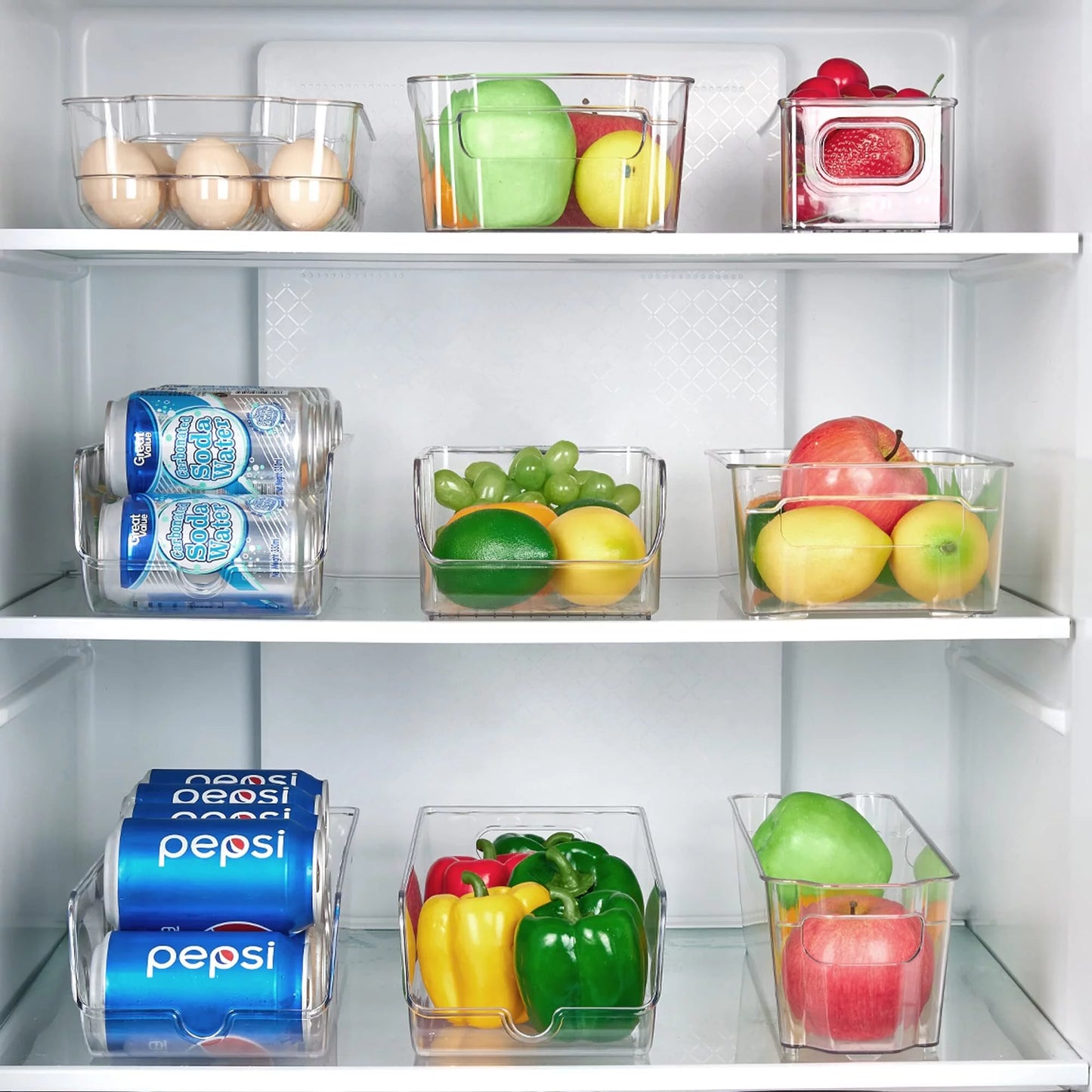 Set of 8 Refrigerator Organizer Bins, Clear Plastics Fridge Organizers and Storage with Handles