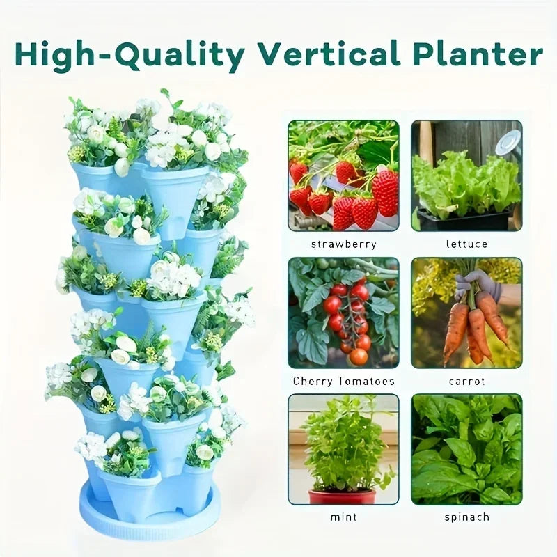 Strawberry Vertical Gardening Stackable Planter for Indoor and Outdoor Strawberries, Flowers, Herbs, Vegetables, 1-Pack