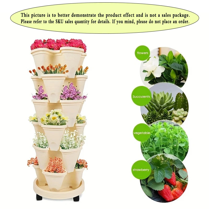 Strawberry Vertical Gardening Stackable Planter for Indoor and Outdoor Strawberries, Flowers, Herbs, Vegetables, 1-Pack