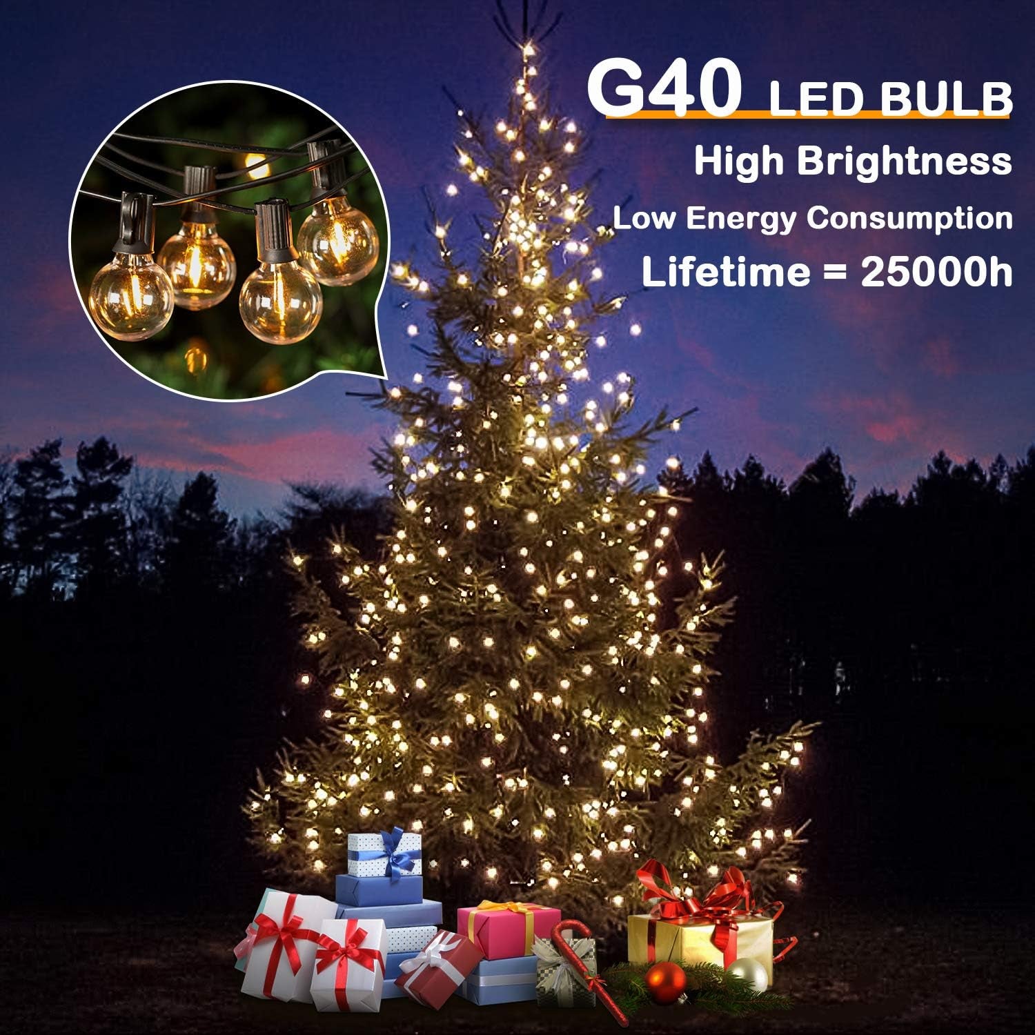 50FT LED G40 Globe String Lights, Shatterproof Outdoor Patio String Lights with 50+2 Dimmable Edison Bulbs, 50 Backyard Hanging Bistro Light Waterproof for Balcony Party Wedding Market Cafe