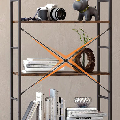 Ladder Bookshelf, 5 Tier Shelf Storage Organizer, Modern Book Shelf with Metal Frame for Bedroom, Living Room and Home Office, Black