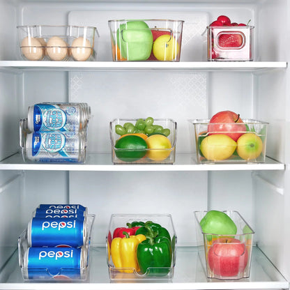 Set of 8 Refrigerator Organizer Bins,  Clear Plastics Fridge Organizers and Storage with Handles